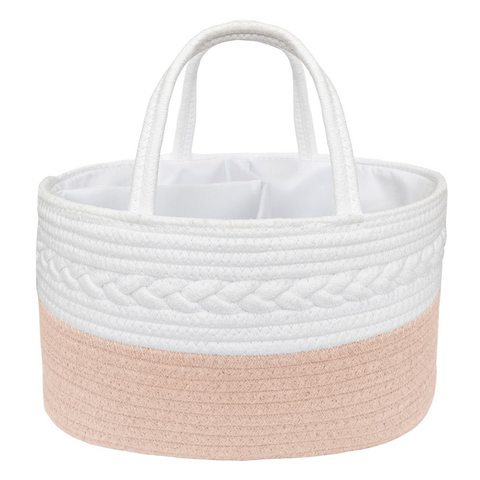 Cotton Rope Nappy Caddy With Divider - Blush/White