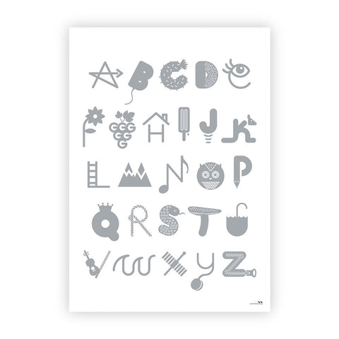 Two Little Ducklings Poster - Alphabet Grey