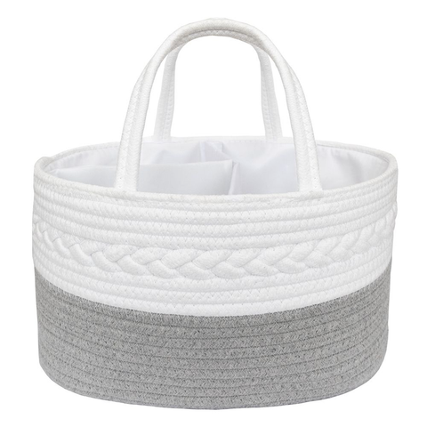 Cotton Rope Nappy Caddy With Divider - Grey/White