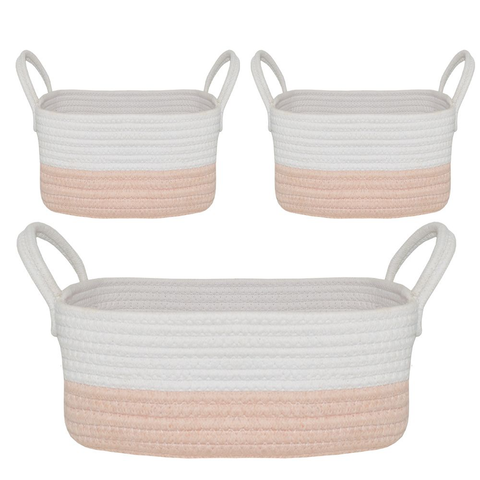 Cotton Rope 3pc Storage Set - Blush/White