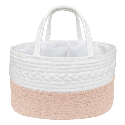 Cotton Rope Nappy Caddy  With Divider - Blush/White