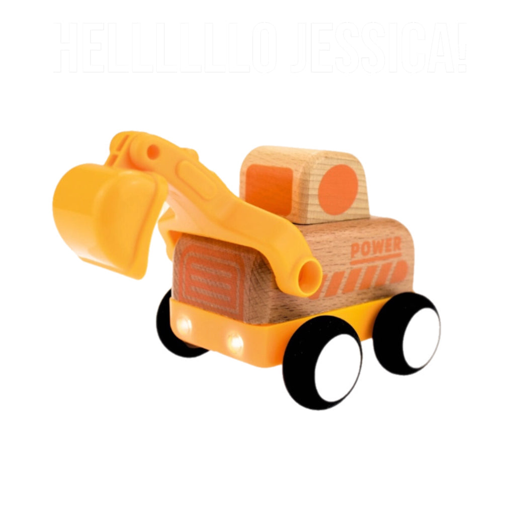 Wooden Vehicle - Friction Digger with Light