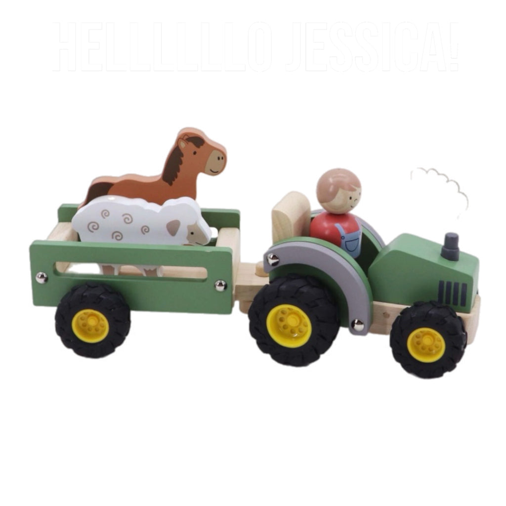 Wooden Vehicle - Tractor Green with farm animals