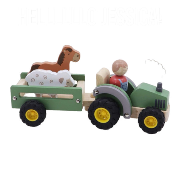 Wooden Vehicle - Tractor Green with farm animals