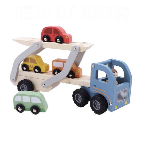 Wooden Car Carrier with Four Cars