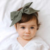 Snuggle Hunny Kids - Pre-tied Linen Bow Headband Olive