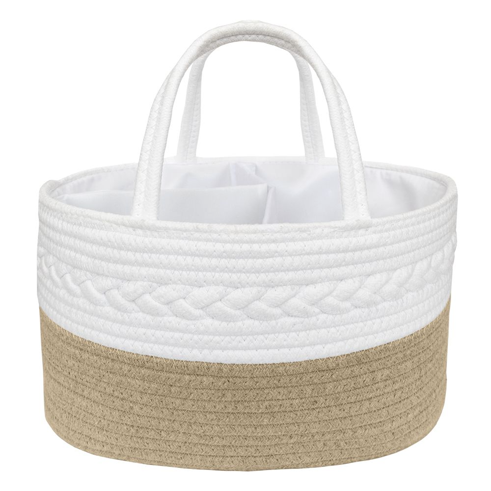 Cotton Rope Nappy Caddy With Divider - Natural/White