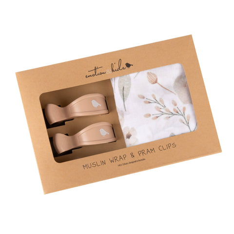 Emotion & Kids - Boho Floral Muslin Wrap & Latte Clips Set