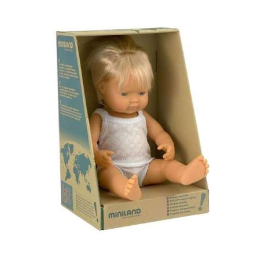 Miniland - 38cm Caucasian Baby Doll Boy - Rourke & Henry Kids Boutique