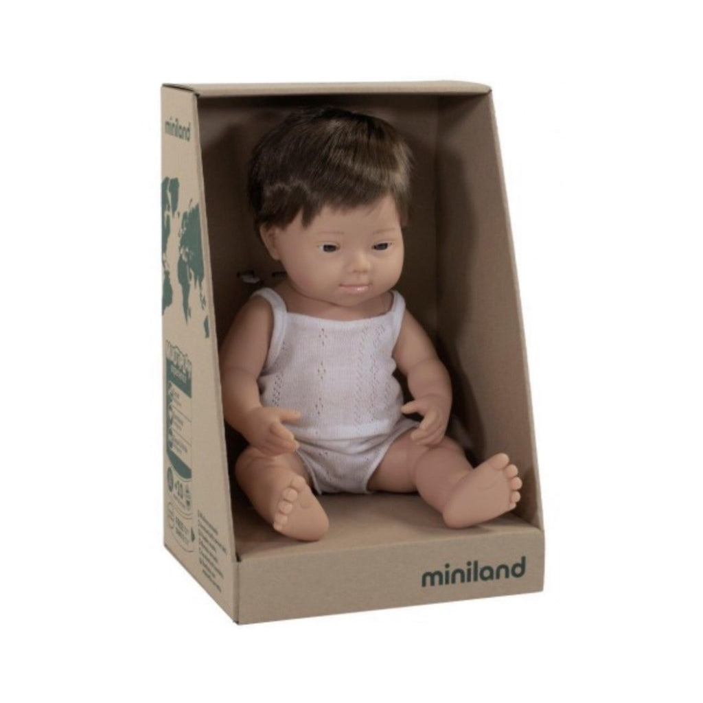 Miniland - 38cm Caucasian Baby Doll Down Syndrome Boy