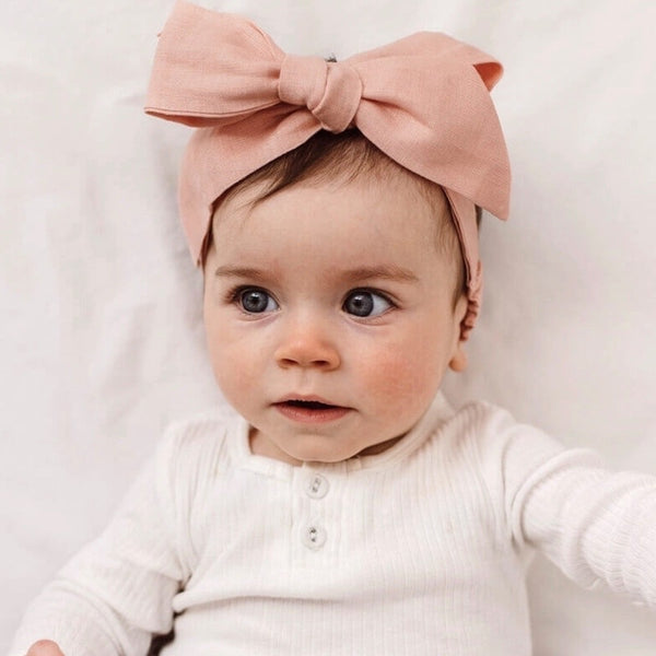 Snuggle Hunny Kids - Pre-tied Linen Bow Headband Rust