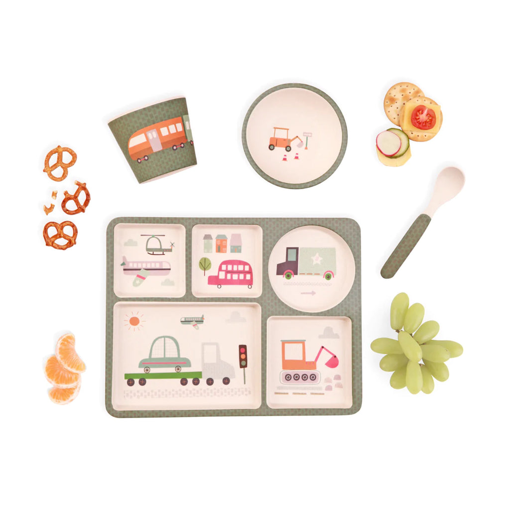 Love Mae - Bamboo Dinnerware 5 piece set Trucks and Diggers