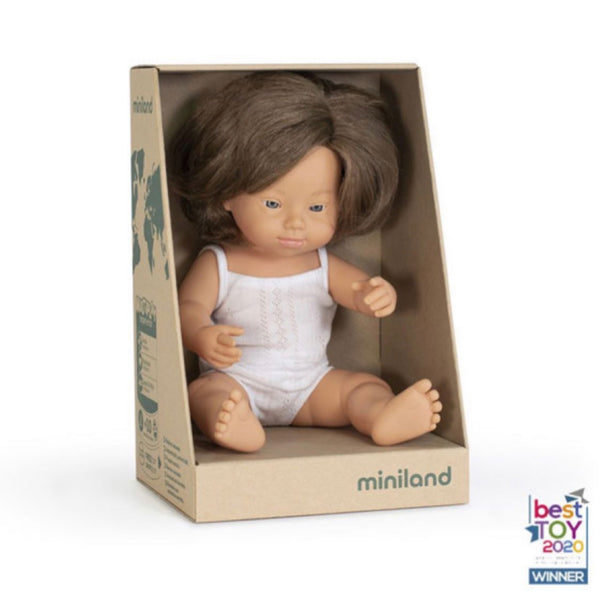 Miniland - 38cm Caucasian Baby Doll Down Syndrome Girl