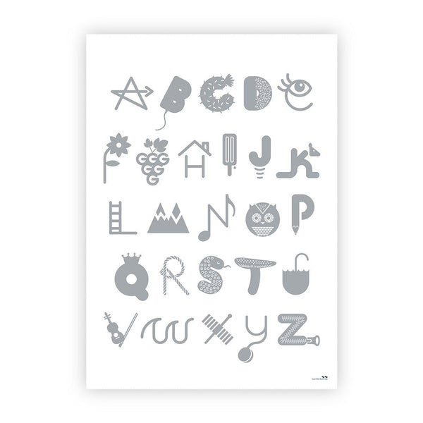Two Little Ducklings Poster - Alphabet Grey - Rourke & Henry Kids Boutique
