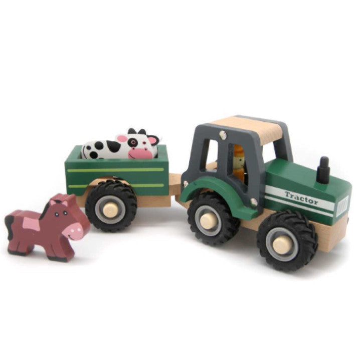 Wooden Vehicle - Tractor Green with trailer - Rourke & Henry Kids Boutique