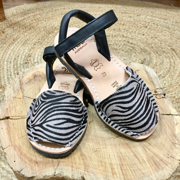 Vila Spanish Sandal - Mini Zebra Taupe Leather - Rourke & Henry Kids Boutique